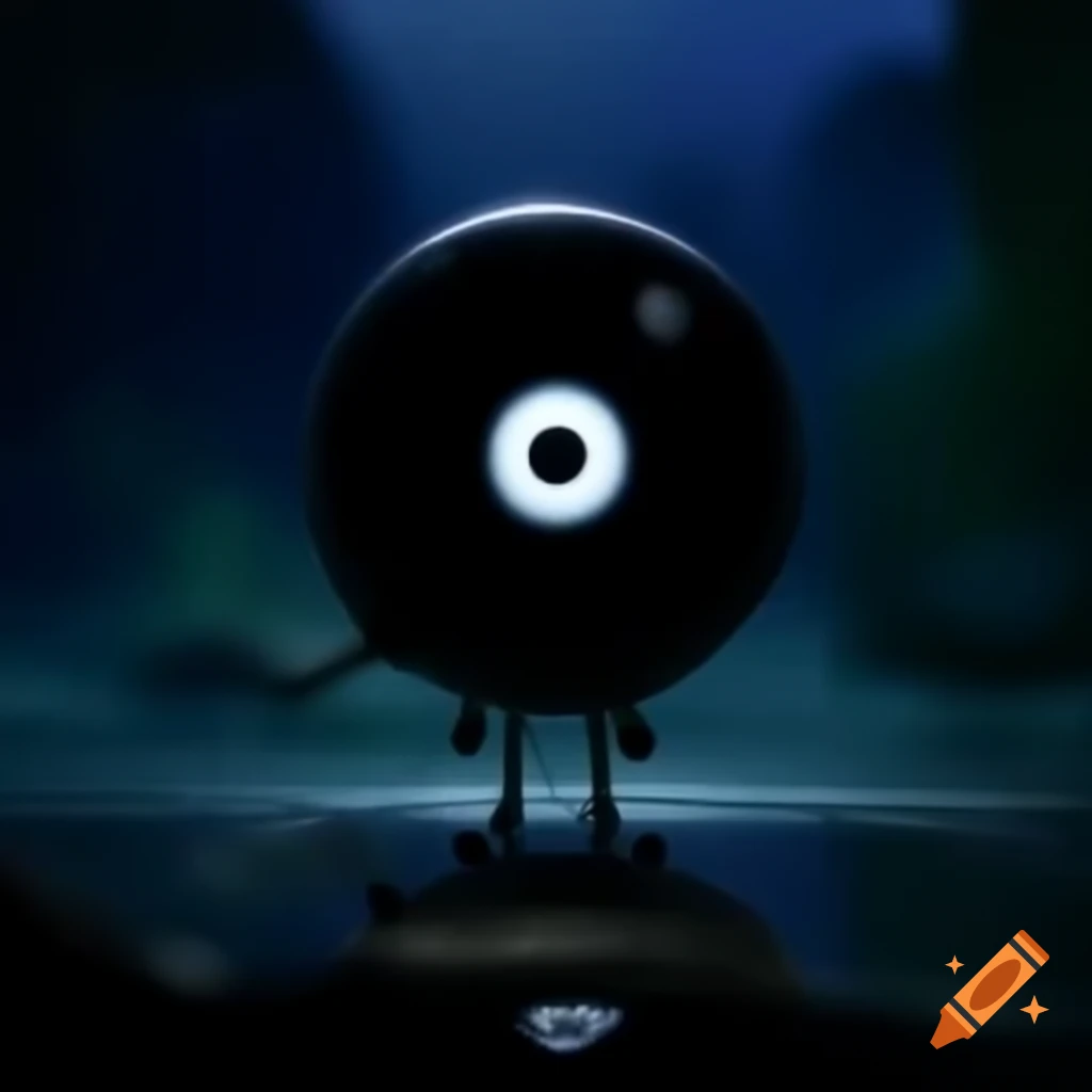 Mysterious black sphere with white eye in darkness