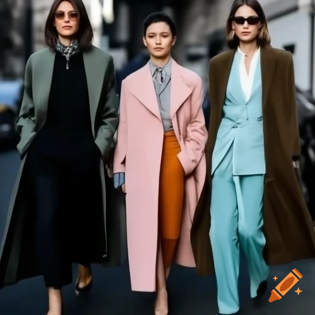 Elegant collage of modern trendy clothing with stylish jackets and soft pastel background