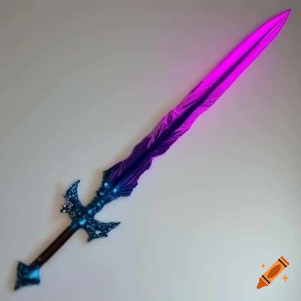 Colorful broadsword with long blade on white background, fantasy design