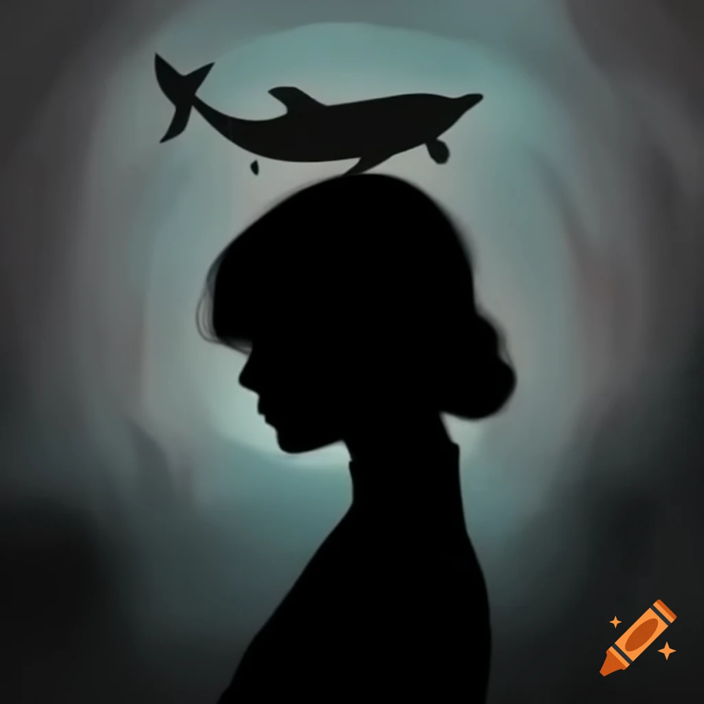 Silhouette of woman with dolphin