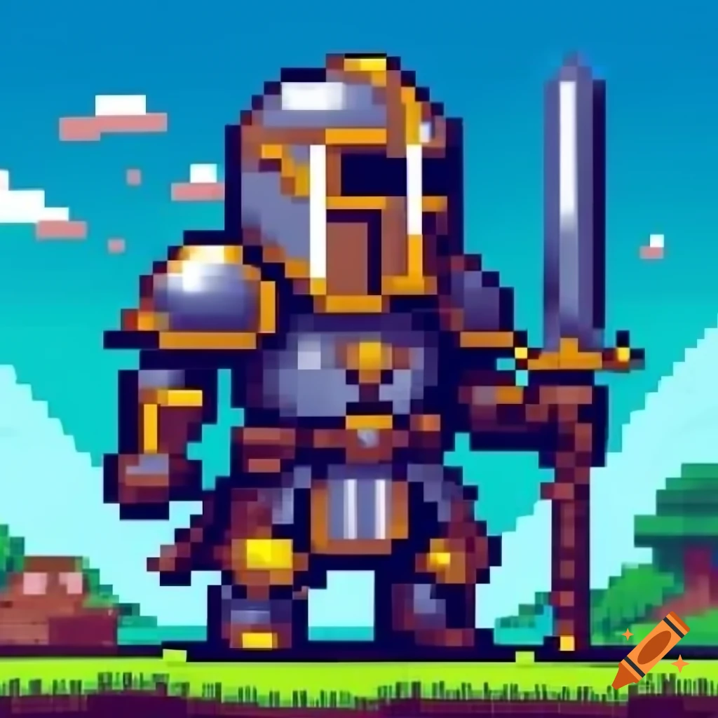 Pixel art of a knight