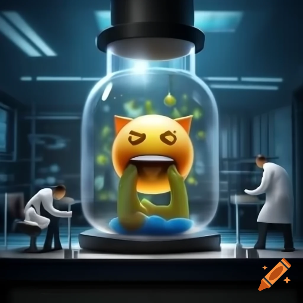 Researchers cultivating catface-emoji in test tube within modern laboratory