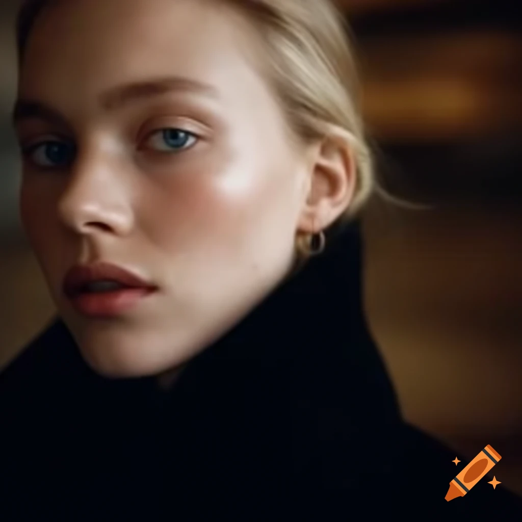 Close-up of fashionable Scandinavian woman with luxurious backdrop