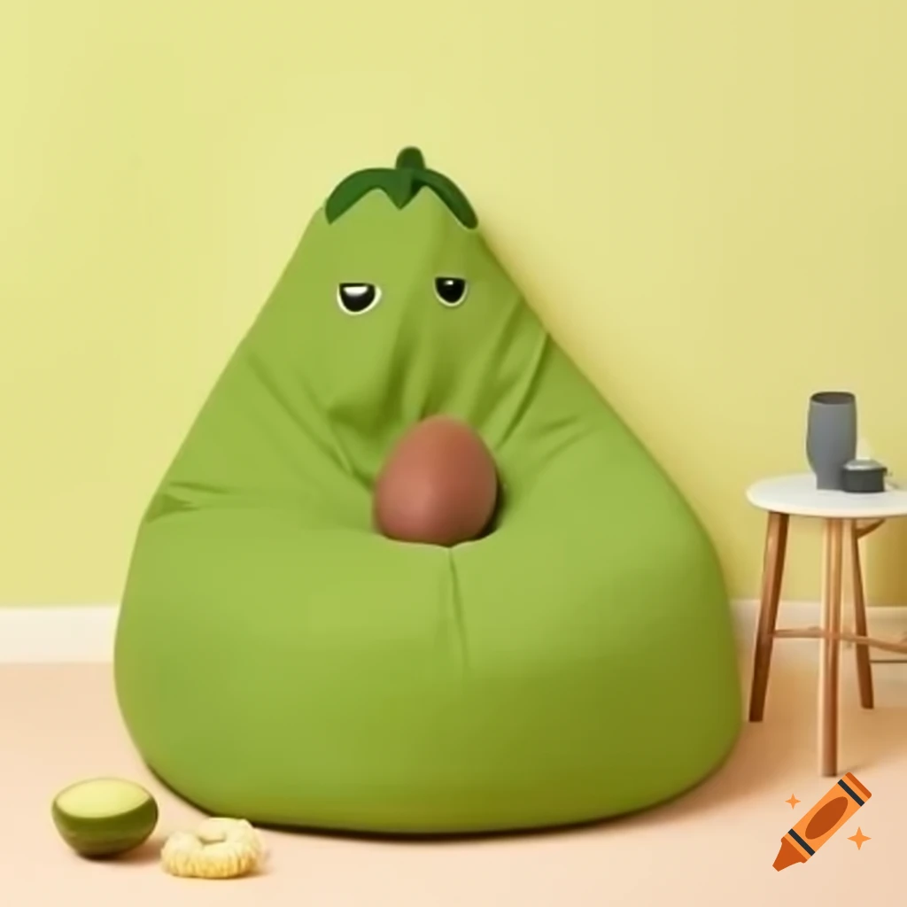 Avocado-shaped bean bag for comfortable seating