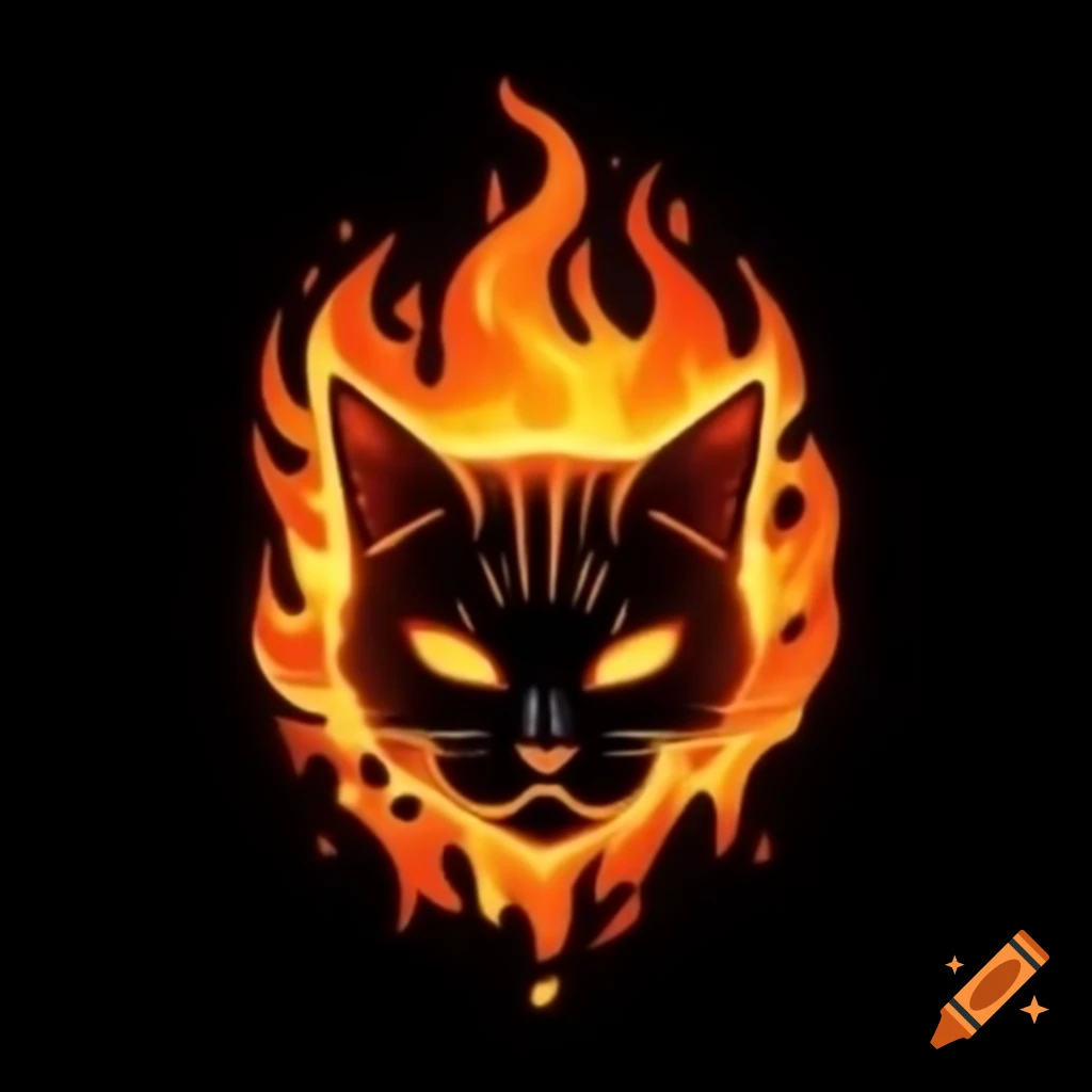 Cat head logo surrounded by flames