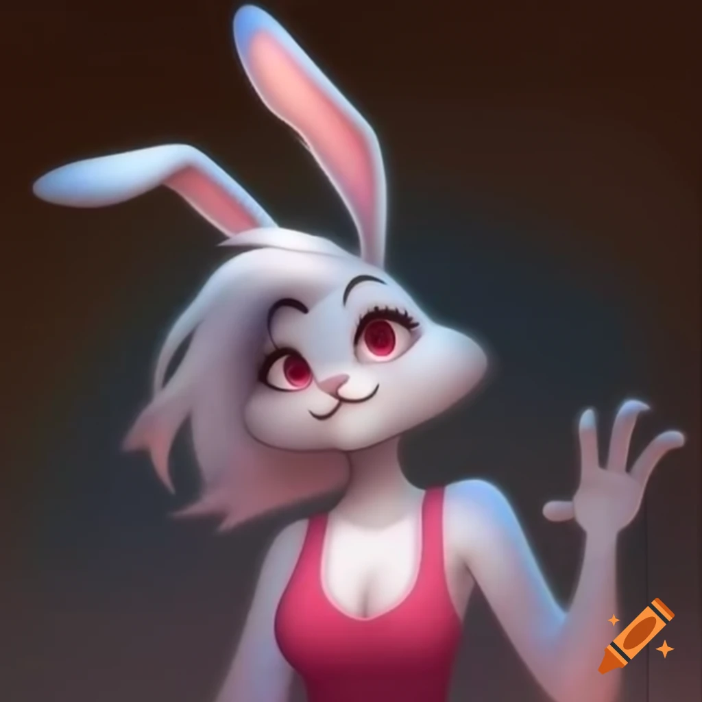 Anthropomorphic bunny woman in a whimsical design