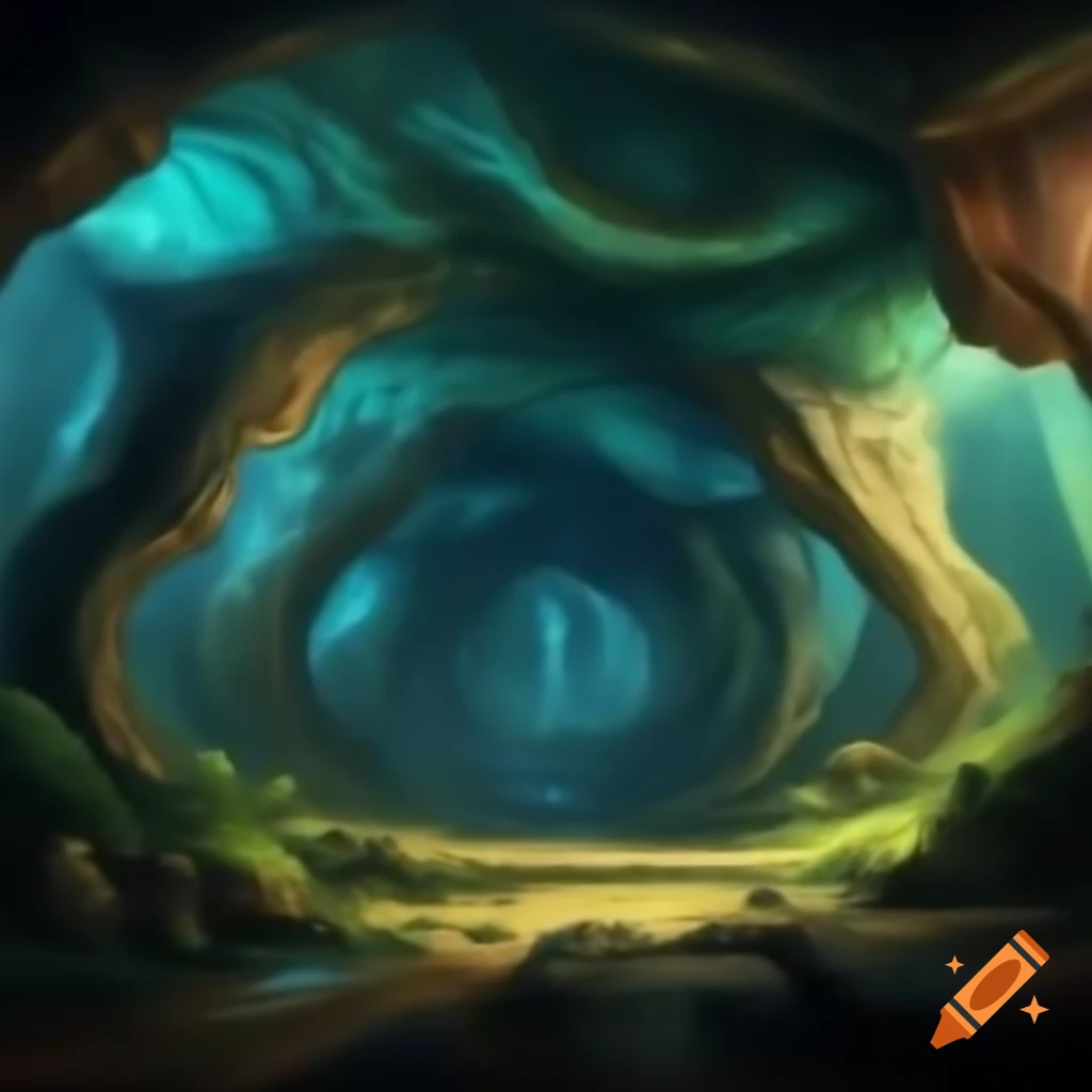 Painted underground cavern with rich textures and colors
