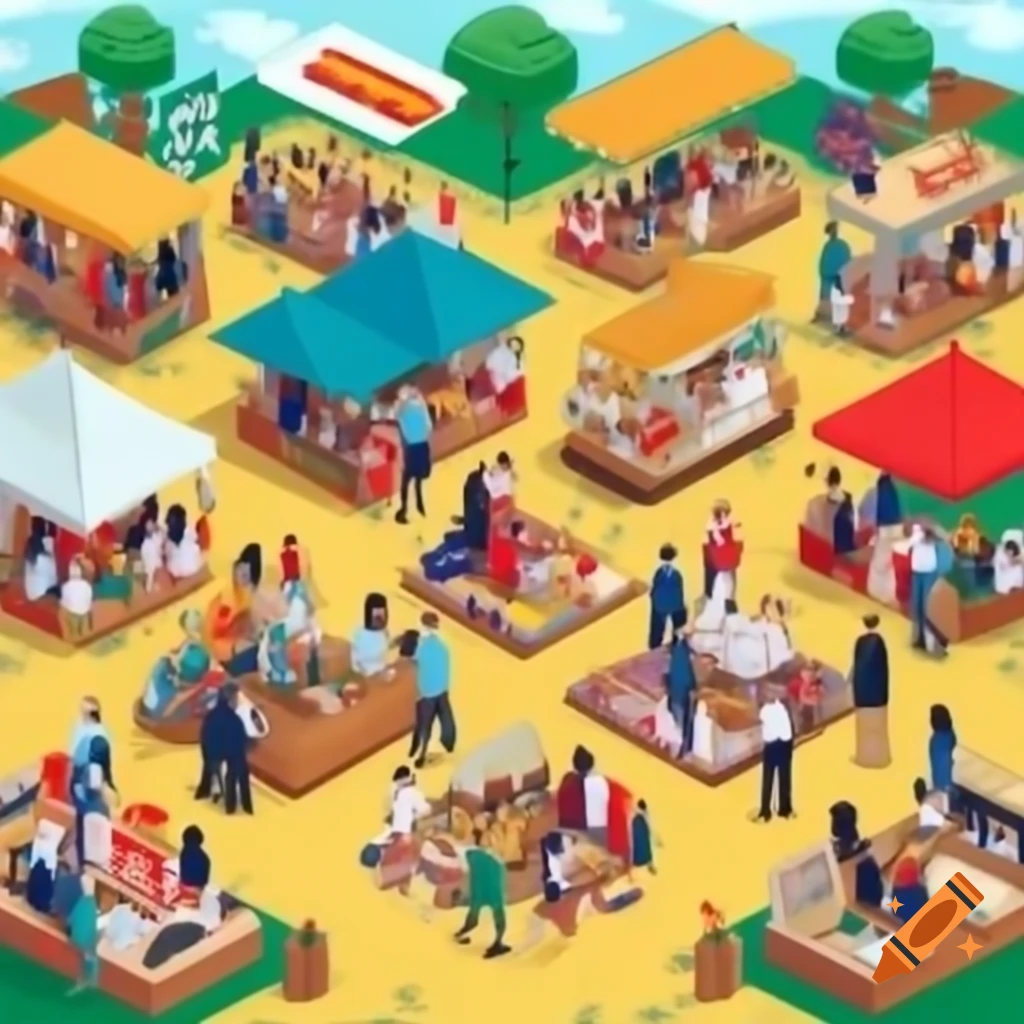 Colorful watercolor painting of a market scene on craiyon