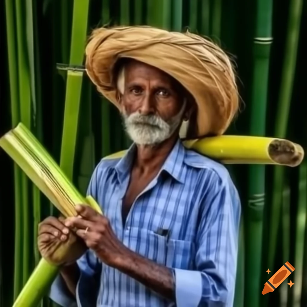 Indian farmer working with bamboo in rural setting