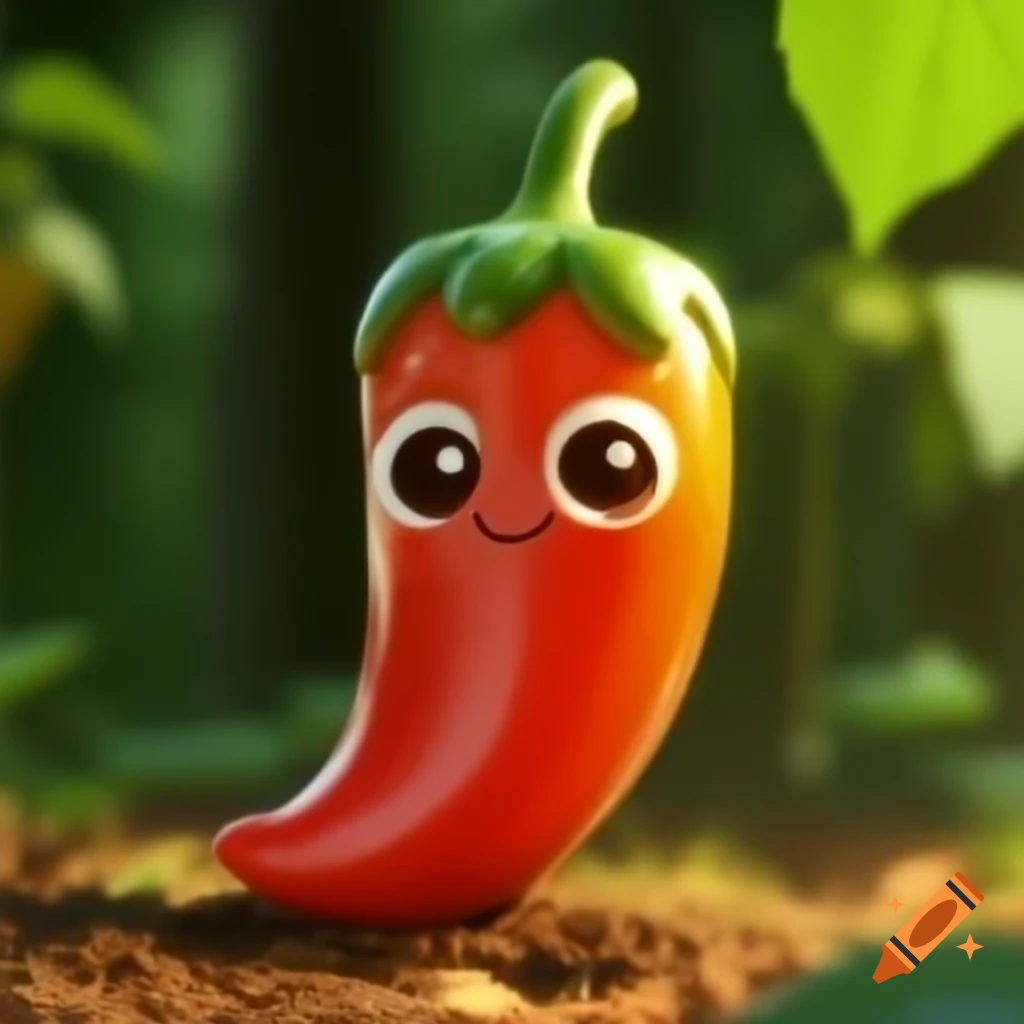 Cute faced pepper in a forest setting on craiyon