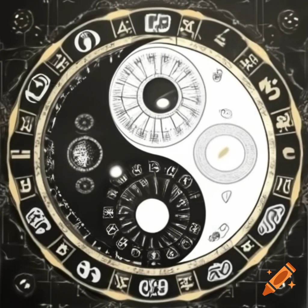 Yin and yang symbol with astrology theme, easy drawing