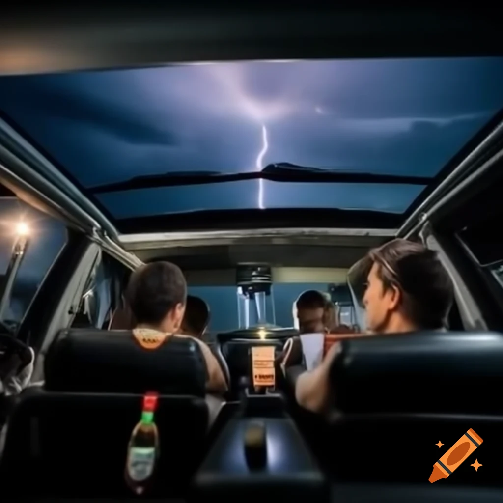 Interior of Mitsubishi Pajero during thunderstorm with beer bottles