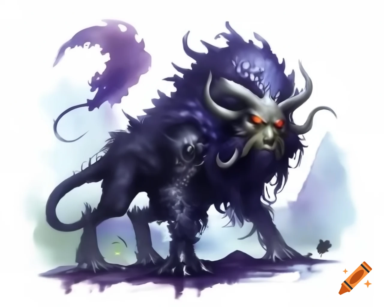 Dark fantasy monster depicted in watercolor style