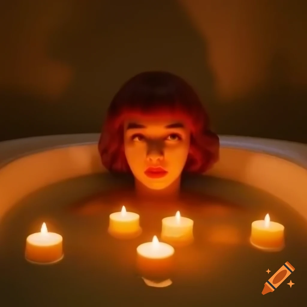 Serene moment of young woman with clay mask in bubble filled bathtub on