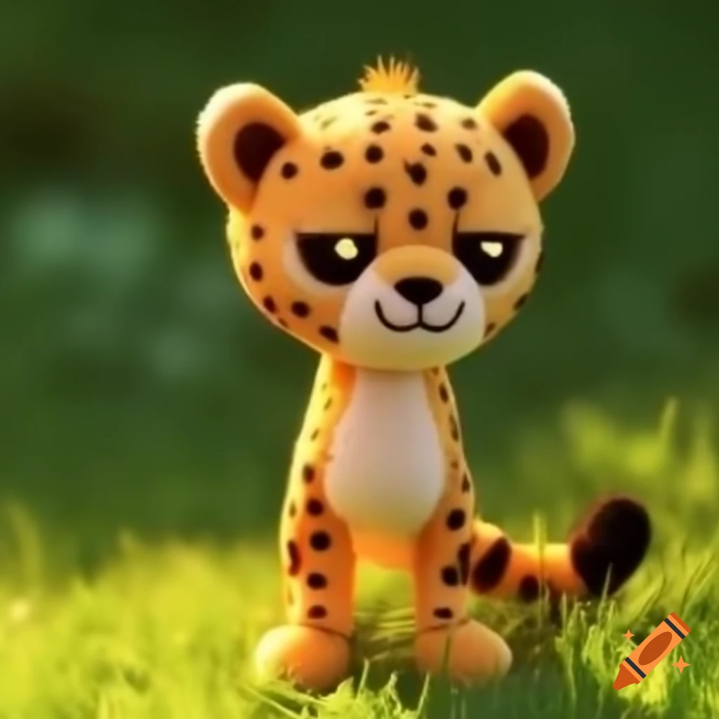 Cute stuffed cheetah standing on hind legs