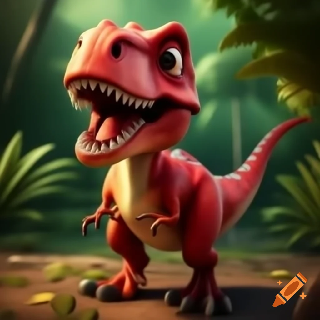 Cute red-skinned cartoon dinosaur