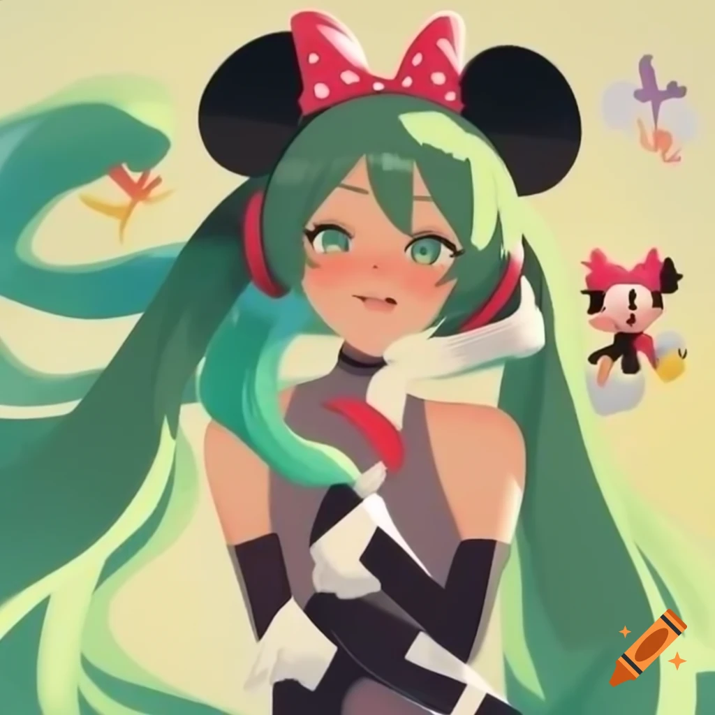 Crossover artwork featuring Hatsune Miku and Minnie Mouse