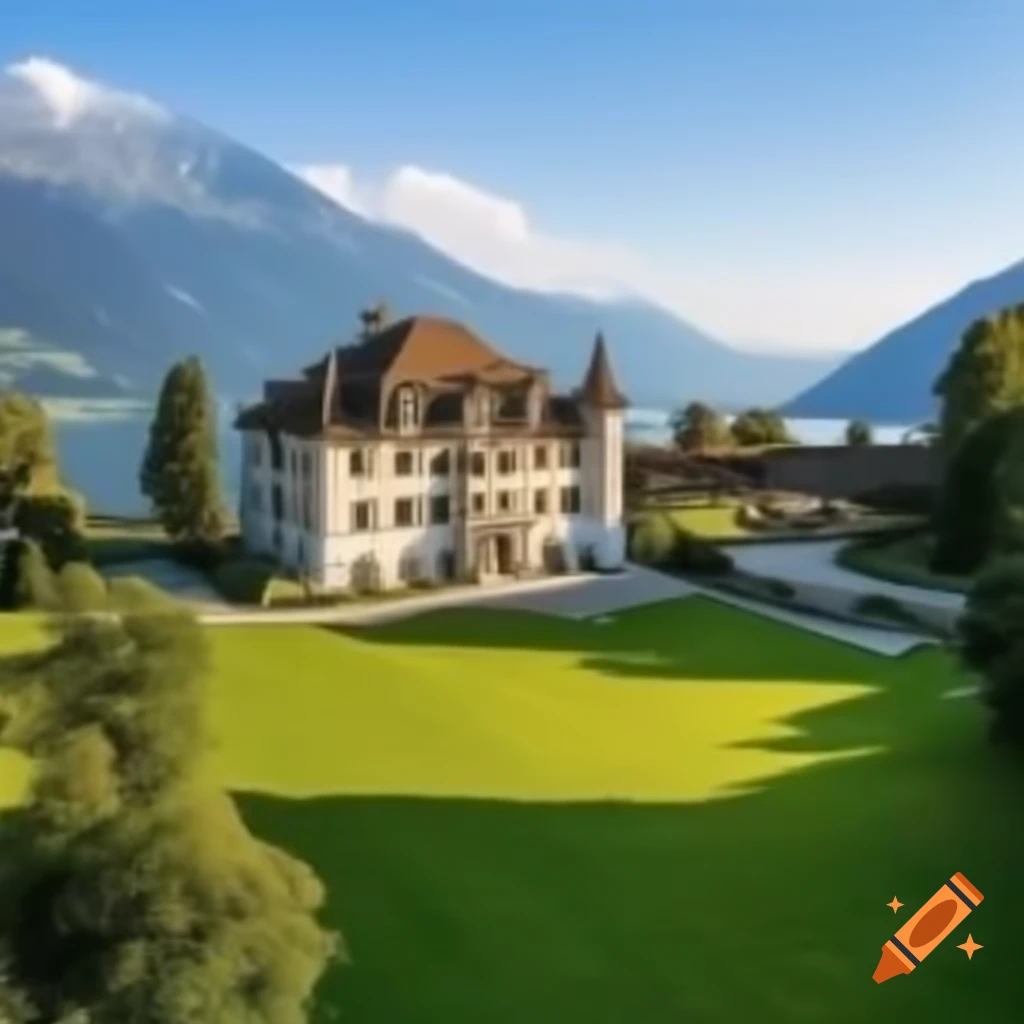 Beautiful mansion in Switzerland with lake, fields, and horse stables