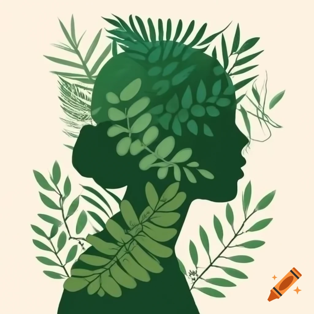 Silhouette of a woman among heavy foliage