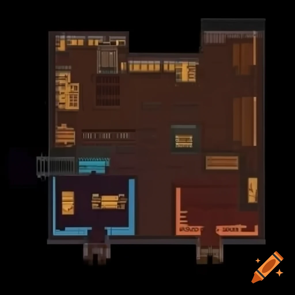 2D pixel art map of an eerie hotel bar with dark colors