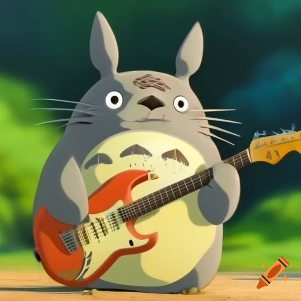 Totoro character playing electric guitar