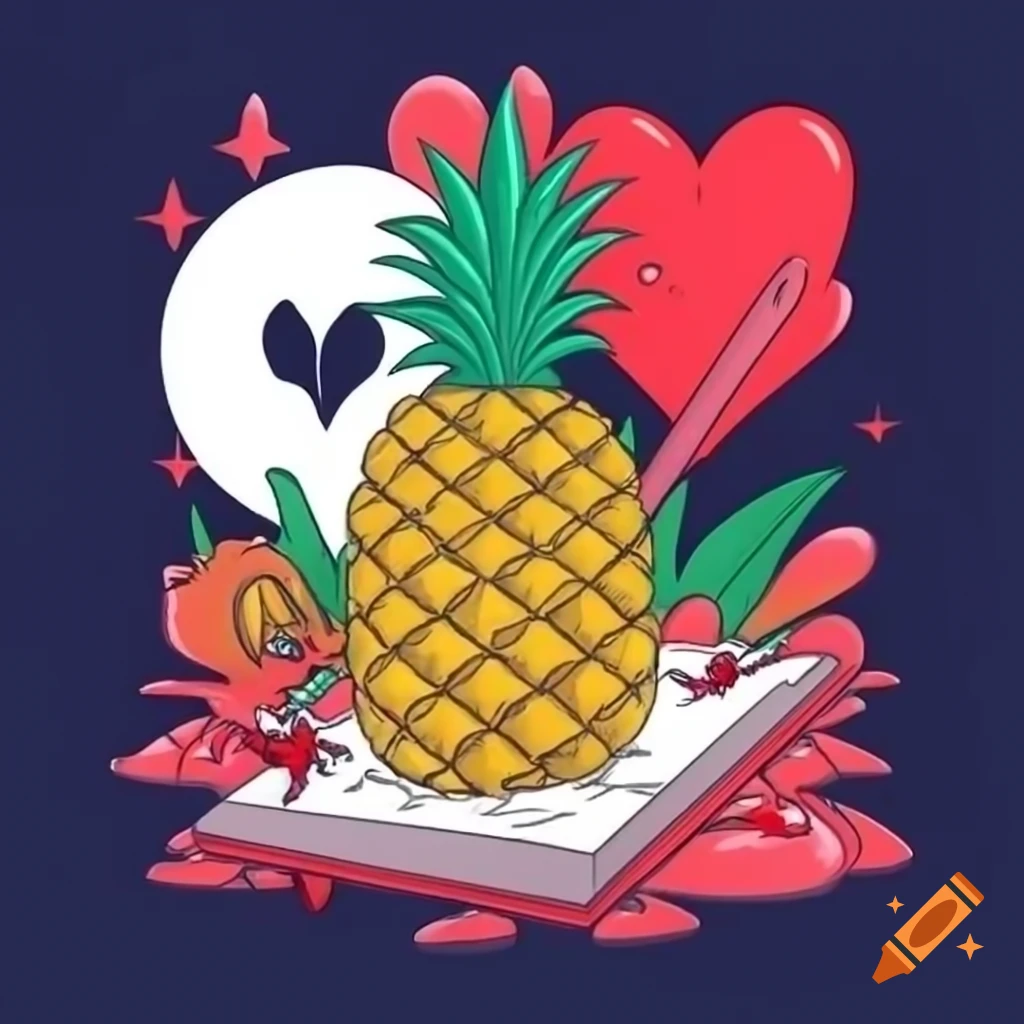 Album cover featuring pineapple, broken heart, and lollipop