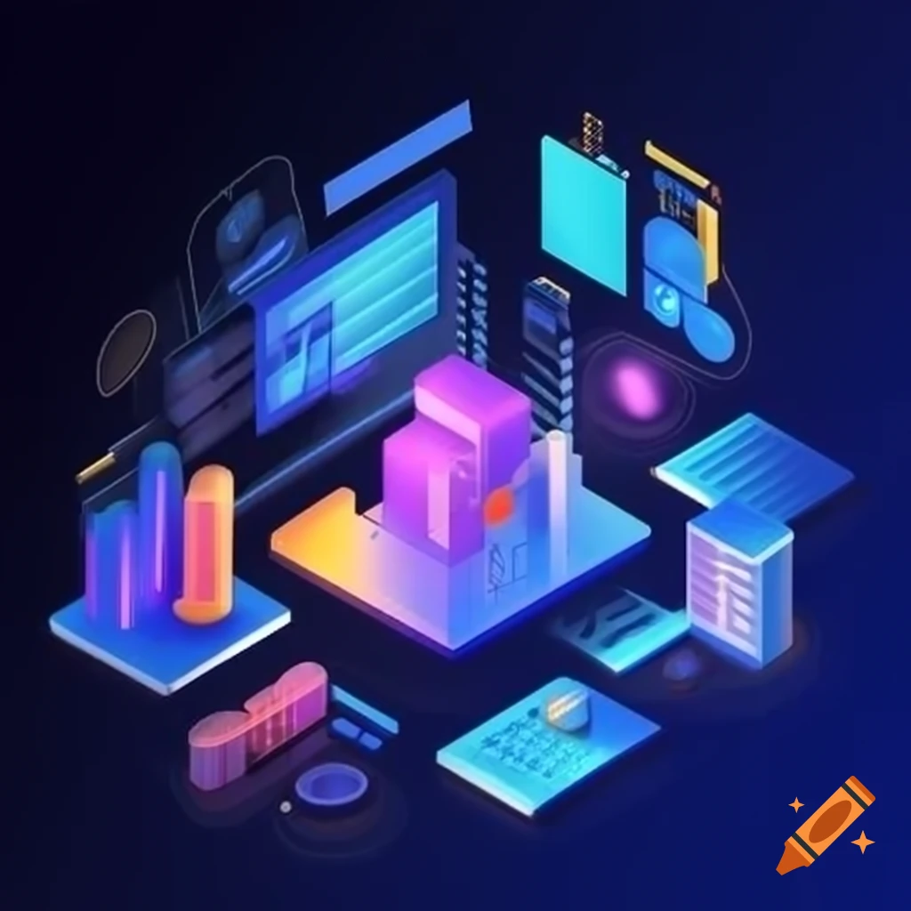 Dynamic 3d visualization of a futuristic financial security system on