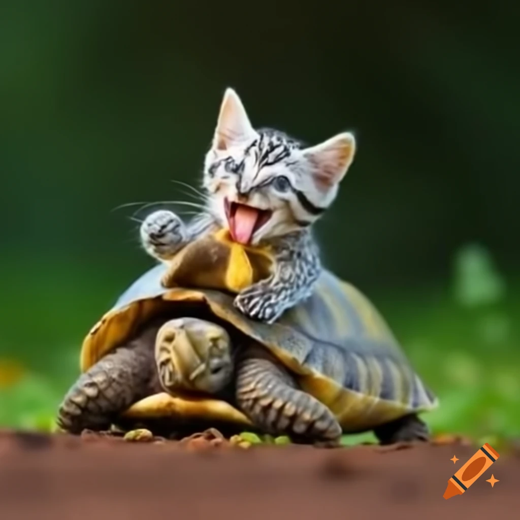 Cat interacting with turtle in playful manner
