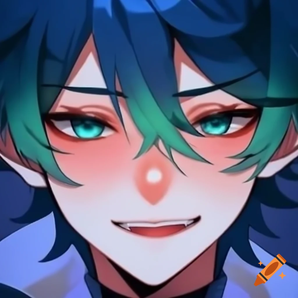 Anime character with blue-green hair and a sweet expression