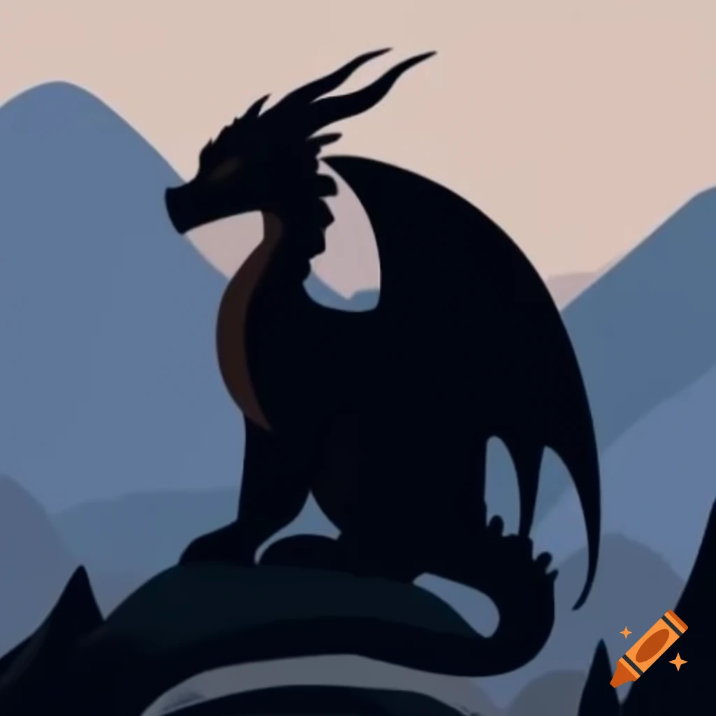 Minimalist dragon silhouette on mountainside