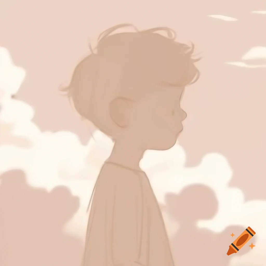 Rough Lofi sketch of a boy surrounded by clouds