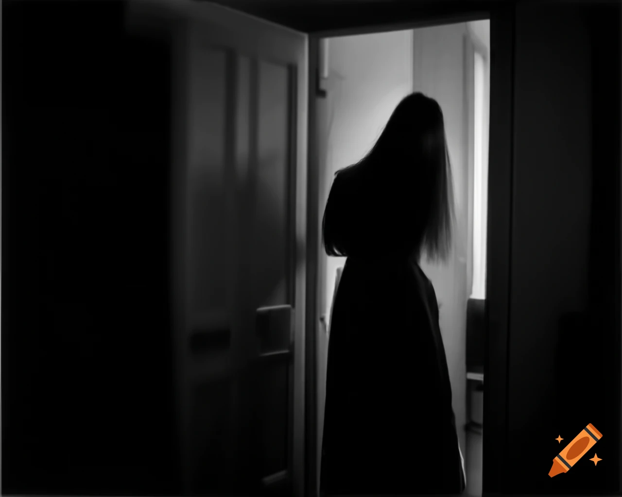 Ominous shadow of African-American woman in dark apartment