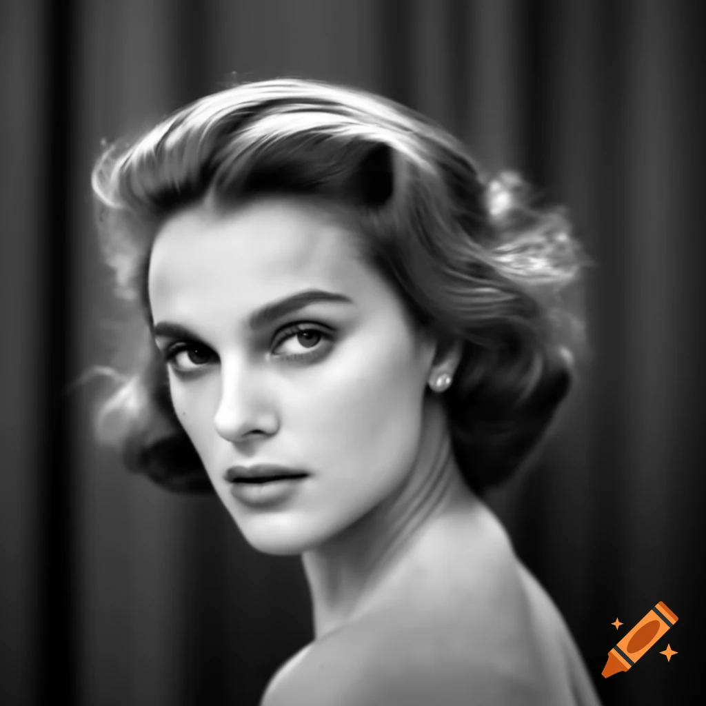 Hyper-realistic portrait of young European actress resembling iconic Hollywood stars