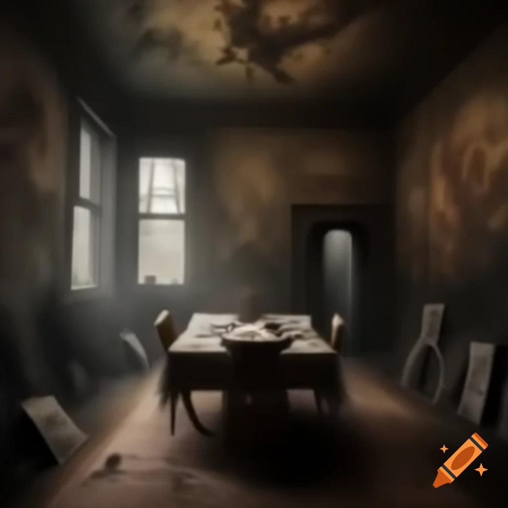 Scary room with demonic drawings and depictions on the walls