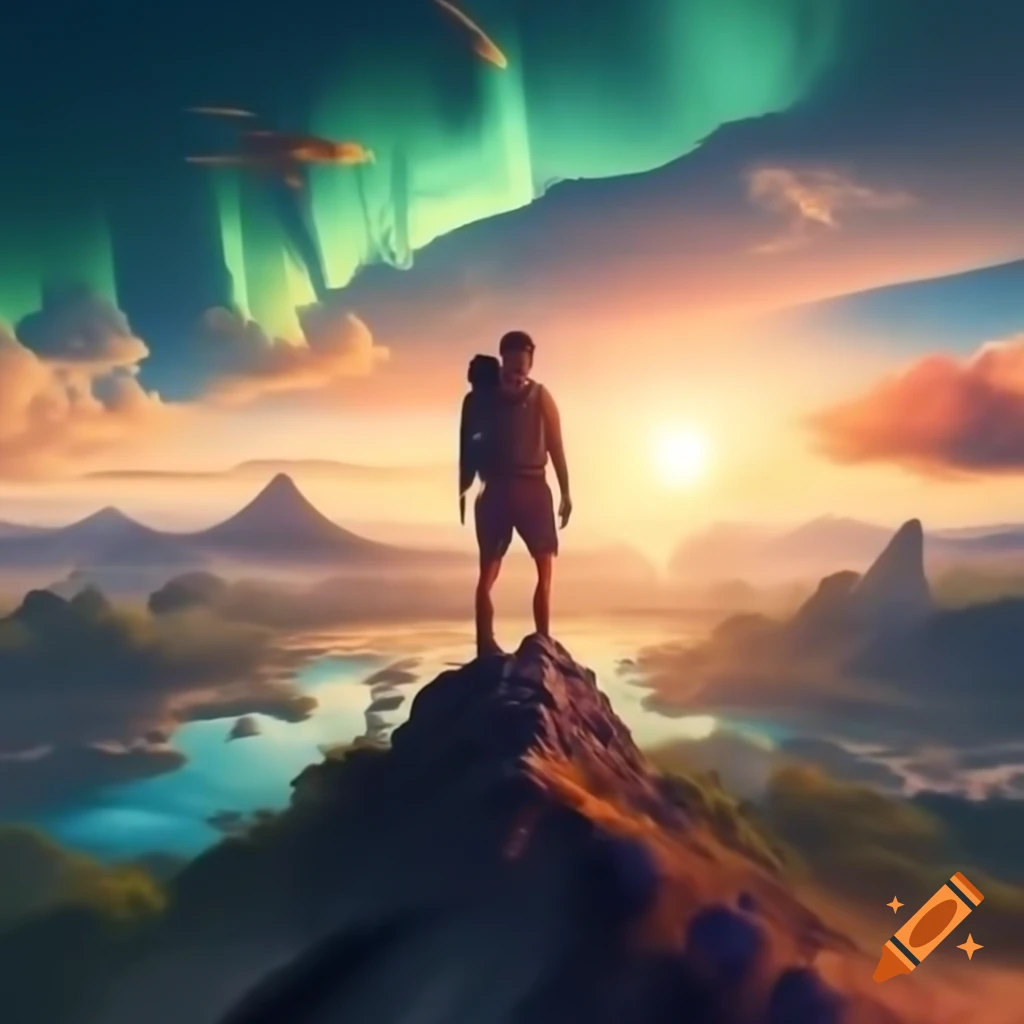 Dynamic collage of travel scenes: hiker at sunrise, tropical beaches, vibrant city streets