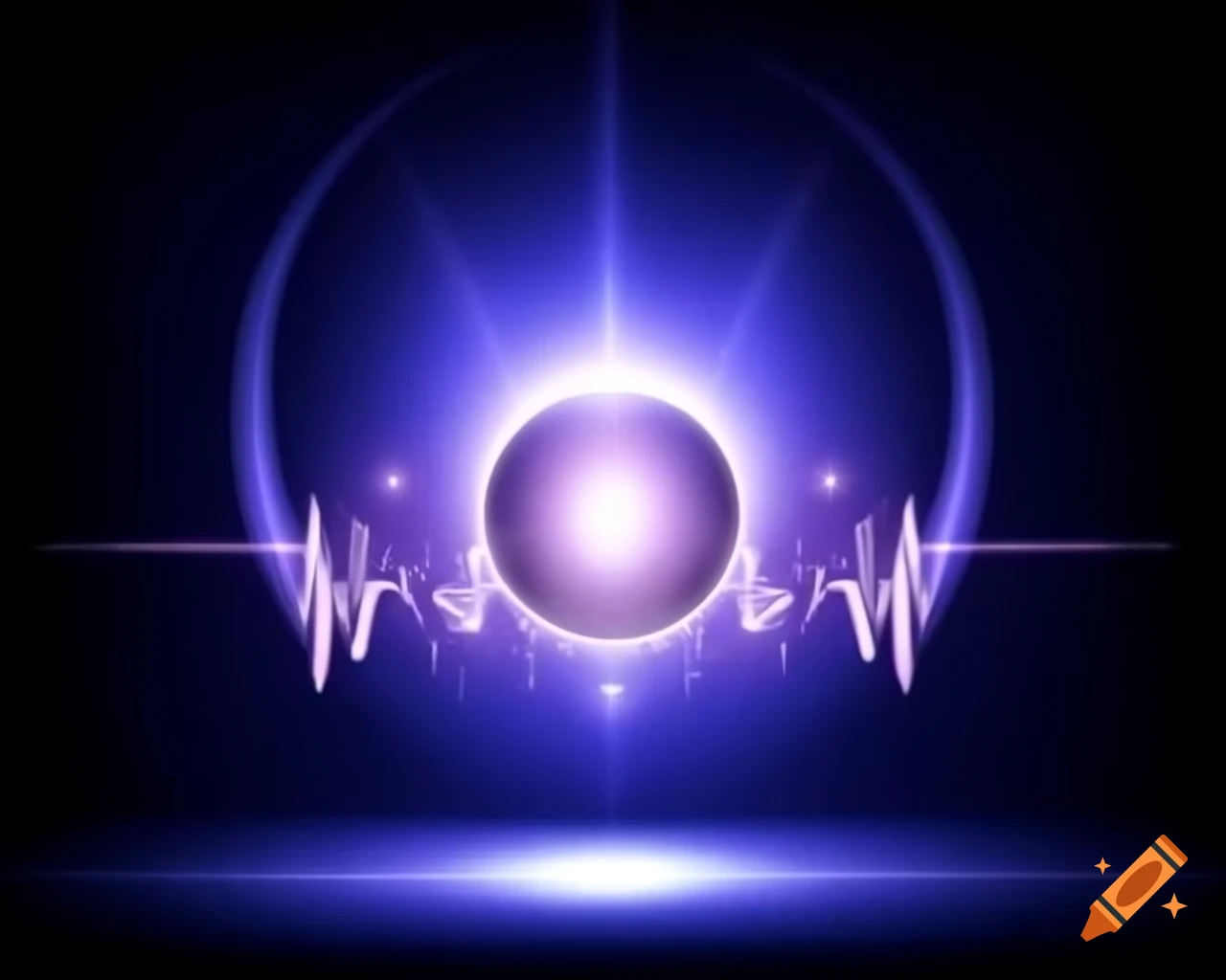 Luminous sphere pulsating with cosmic energy surrounded by shimmering crystals