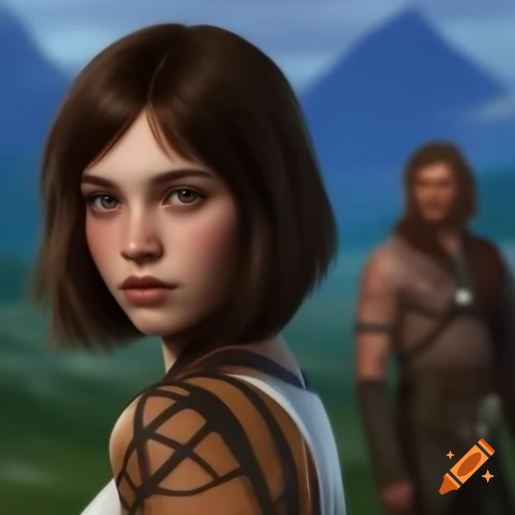 Young woman with bob cut in fantasy world with androgynous appearance