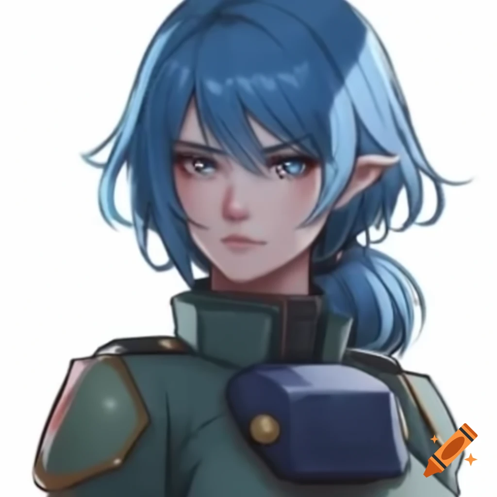 Blue haired female fantasy military officer with a scar, Tetsuya Nomura style