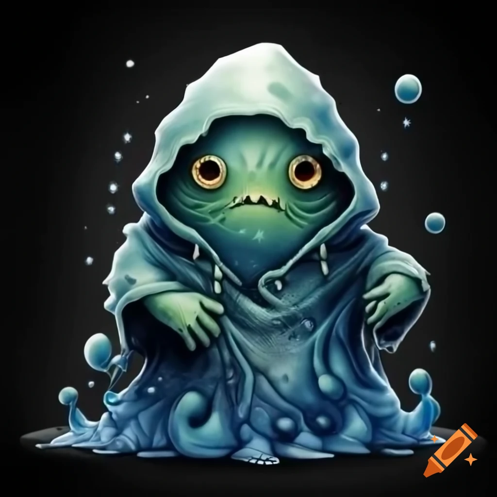 Highly detailed hooded cloak slime creature in full figure
