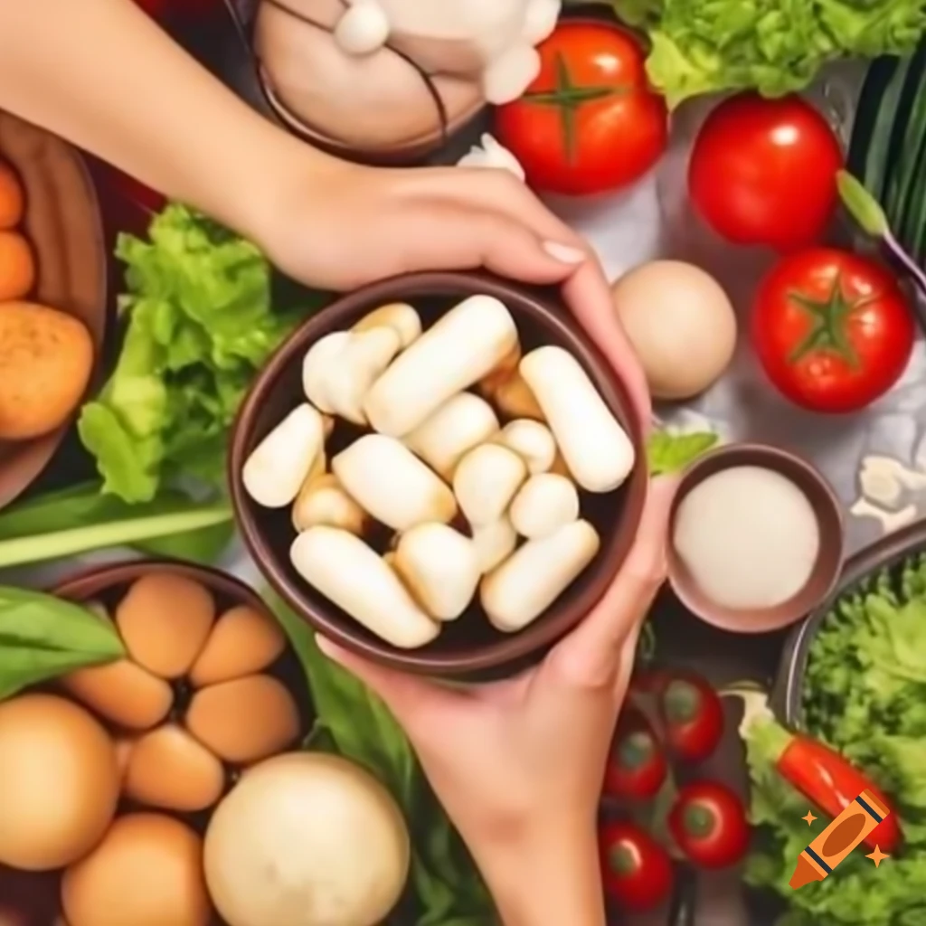 Colorful food spilling out of a bowl