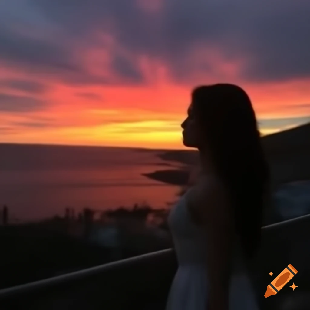 Woman gazing at sunset, capturing a serene moment