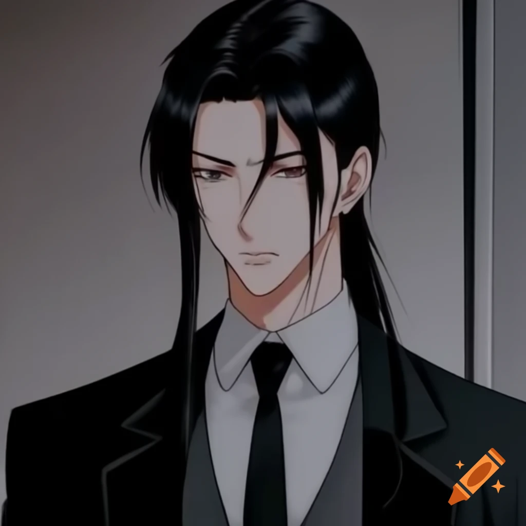 Anime character Dr. Ren with long black hair and sharp features