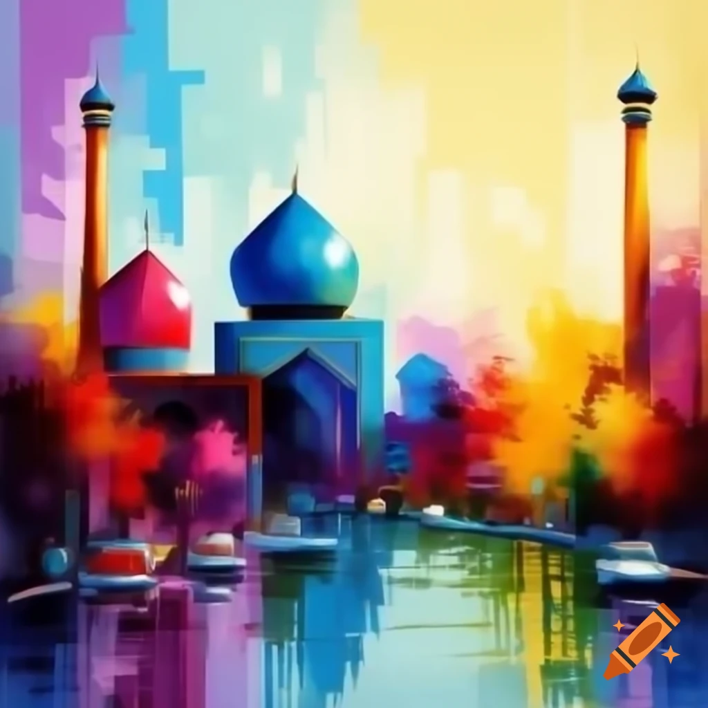 Abstract watercolor painting of Shiraz city skyline