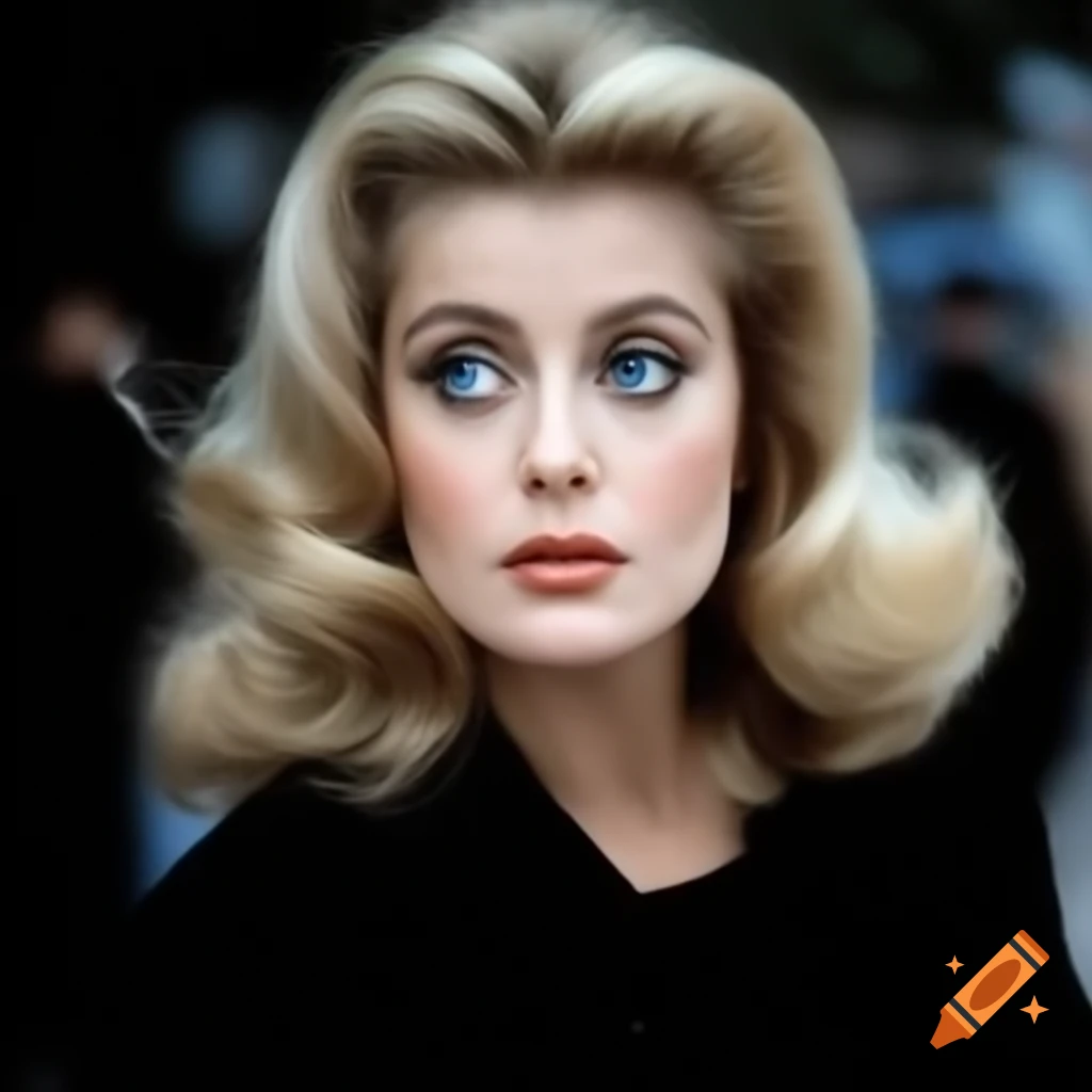 Hyper-realistic portrait of a beautiful European actress from 1963 with porcelain skin and blue eyes