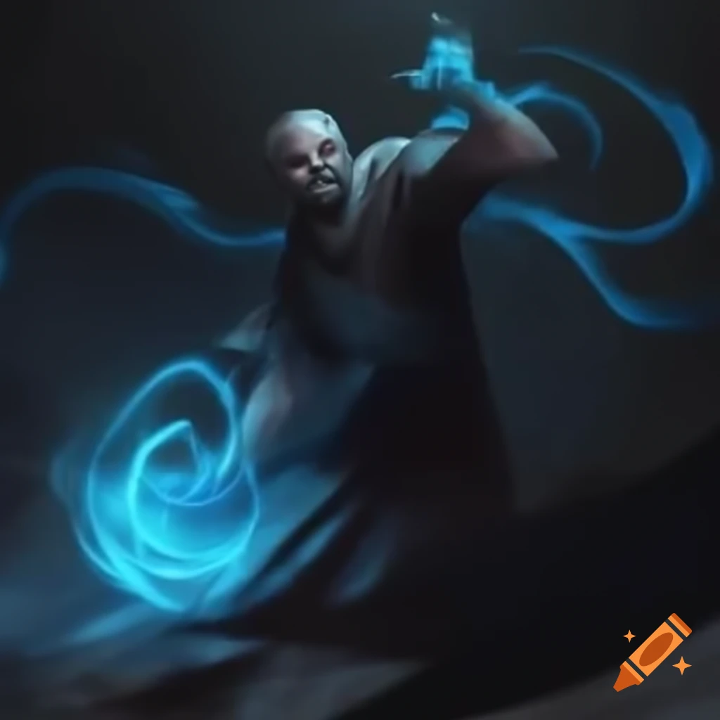 Menacing shadowy figure wielding electric blue energy and obsidian talons