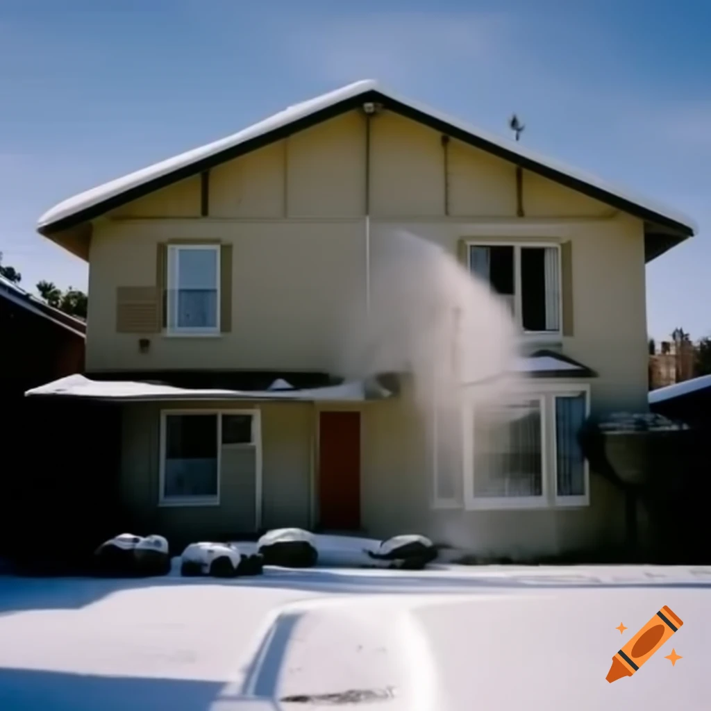 Snow falling on mid-century California house