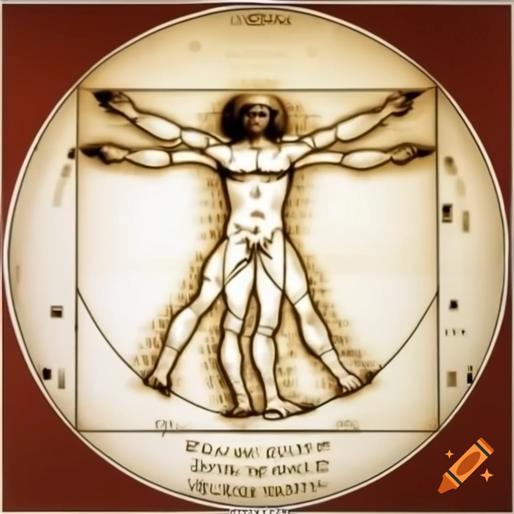Vitruvian man drawing by leonardo da vinci with geometric shapes on craiyon