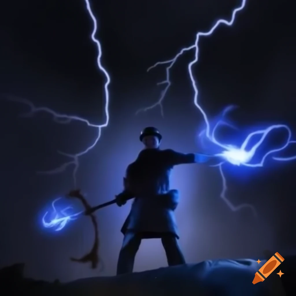 Two wizards in battle casting lightning spells in high-definition