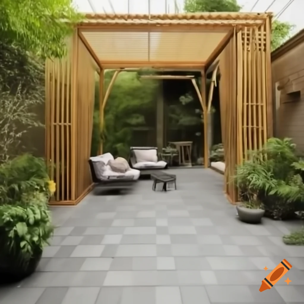 Paver patio featuring a bamboo sukkah