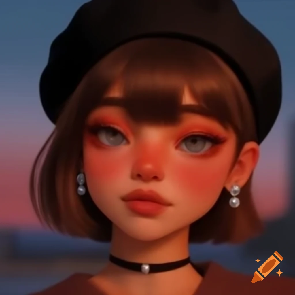 Bratz doll with 1990 aesthetic in city at nighttime wearing baby blue